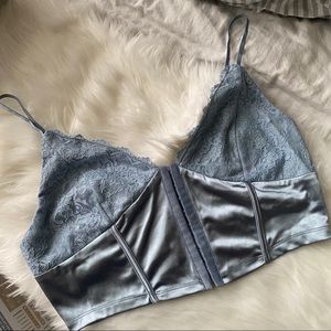 Baby blue satin lace bustier corset crop top